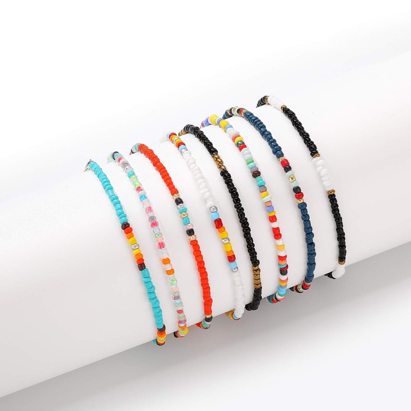 XIJIN 12Pcs Handmade Beaded Anklets for Women Boho Colorful Beads Ankle Bracelets Adjustable Foot Anklet Set - Image 3